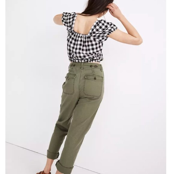 Madewell Linen Blend Puff Sleeve Button Front Crop Top in Gingham Check - Picture 3 of 8